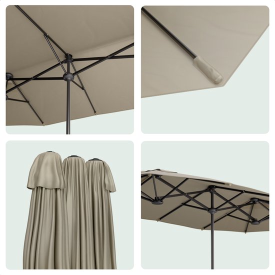LifeGoods Dubbele Parasol - Tuin - 220x400cm - tot 8 Personen - Waterdicht - UPF50+ - Taupe
