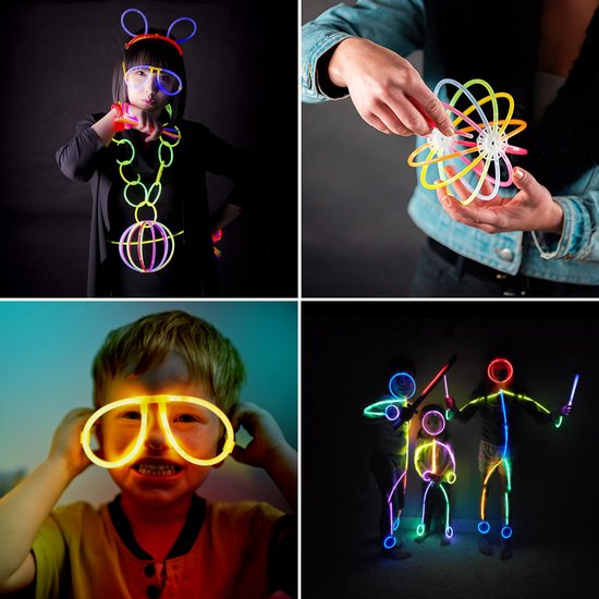 Partizzle 300 stuks Glow in the Dark Sticks - Extra Dik - Incl. Glowsticks Connectors - Breekstaafjes - Neon Carnaval Party Artikelen - Verjaardag Nieuwjaar Feest Versiering - 7 Kleuren