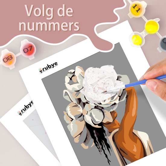 Rubye® Schilderen Op Nummer Volwassenen – Bloemenhoofd – Inclusief Verf en Penselen – Canvas Schildersdoek - Kleuren op Nummer - Dubbele Set - 15x20cm