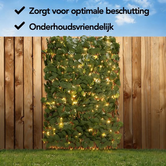 Brixy Kunsthaag Solar – Led - Uitschuifbaar – 180 x 90 cm – Kunstklimop – Kunstplanten Voor Buiten En Binnen – Namaak Plant – Kunst Klimop – Uittrekbaar - Lampjes - Verlichting