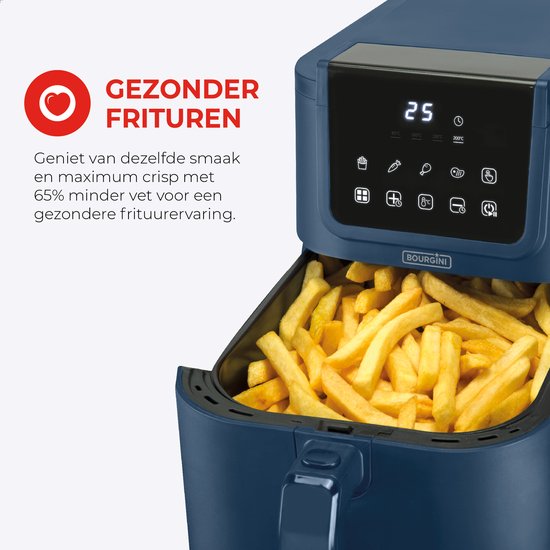 Bourgini Slimfit Airfryer XL Blauw - Heteluchtfriteuse - 5 liter - 1500W - PFAS vrij