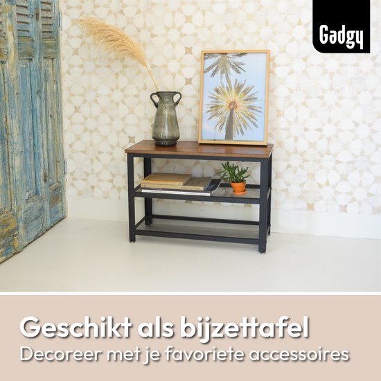 Gadgy Schoenenrek met bankje - 6 tot 9 Paar Schoenen - Schoenenkast bankje - Schoenenbank Industrieel - Handig schoenen opbergen - Bijzettafel Metaal met Hout