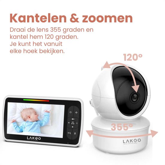 Lakoo PRO 5 Babyfoon - met Camera en Beeldscherm - 1080p Full HD - 5 inch monitor