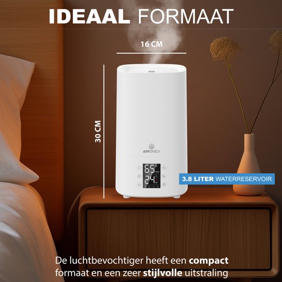 Aironex Luchtbevochtiger 3.8 Liter - Topfill - Aroma - Luchtbevochtigers - Humidifier - Geschikt voor Woonkamer, Kantoor, Babykamer, Slaapkamer