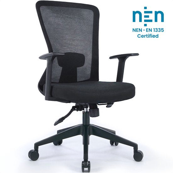Goliving Ergonomische Bureaustoel - Kantoorstoel - Office Chair - Verstelbaar - Op Wieltjes - Voor Volwassenen - NEN-1335 - Zwart