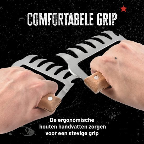 BBQBuddies Vlees Klauwen Hout – Meat Claws voor Pulled Pork, Kip & BBQ – Vlees Shredder met Houten Handvatten