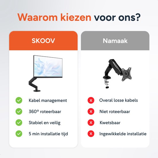 Monitor Arm met gasveer - Beugel voor 1 scherm - 13 t/m 32 Inch - Beugels - Extra stabiel - Zwart - Skoov