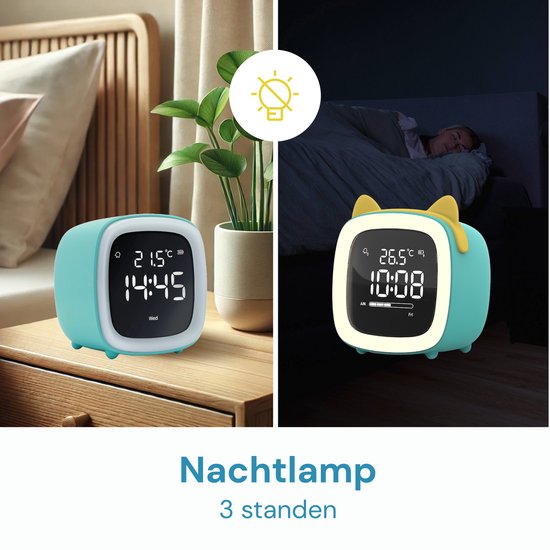 JustAnotherProduct AP18 - Oplaadbare digitale wekker met licht (3 standen) - Alarm klok met temperatuur (15.5°C tot 50°C) - 12/24h Alarm clock - Nachtlamp - Licht blauw