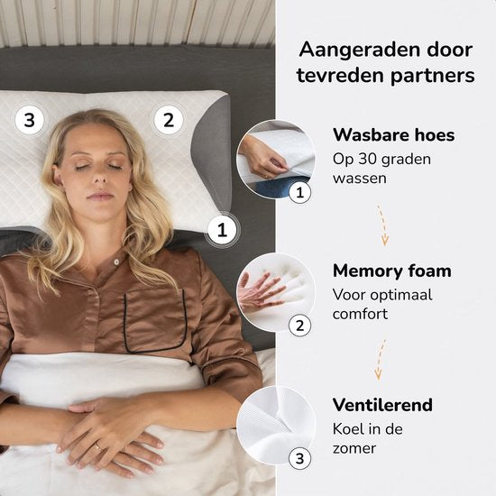 Alyze Anti snurk kussen - Voor iedere slaaphouding - 60x40 cm - Hoofdkussen - Apneu - Ergonomisch & orthopedisch - Slaap - Vlinder - Kussen - Nekklachten - Memory foam - wit