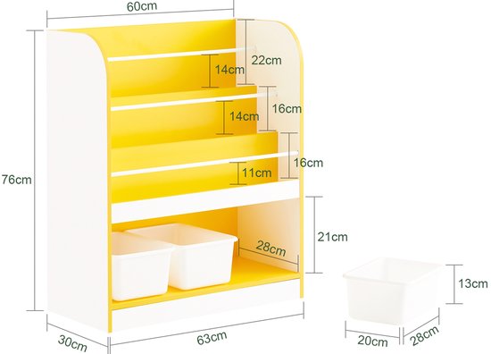 SoBuy KMB108-G Kinderboekenkast - Wit Houten Opbergrek met 3 Vakken