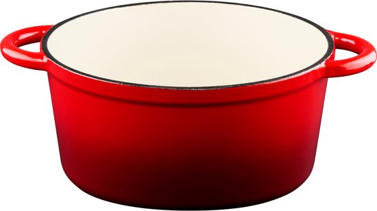 alpina Braadpan Gietijzer met Deksel - Bakpan ⌀ 24 cm - Alle Warmtebronnen - Rood