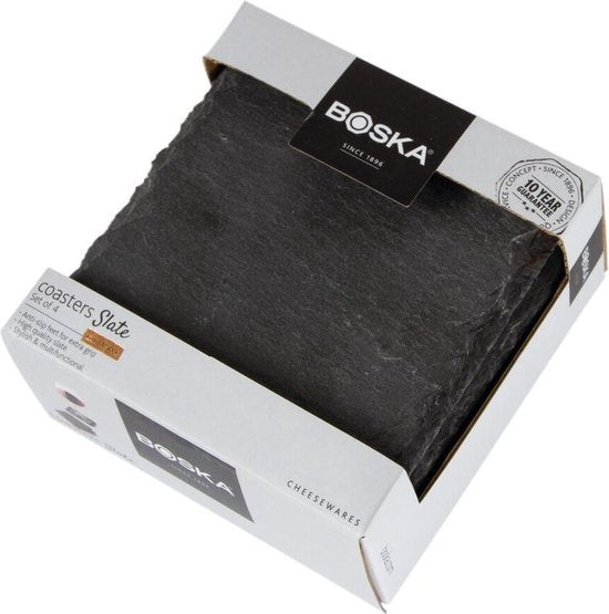 Boska Onderzetters Leisteen - Set van vier stuks - Leisteen onderzetters - 100 x 100 x 6 mm - Cadeautips voor mannen - Cadeautips voor vrouwen - Cadeau voor mama - Cadeautips voor mannen - Keukengerei - Keuken accessoires - 10 jaar garantie