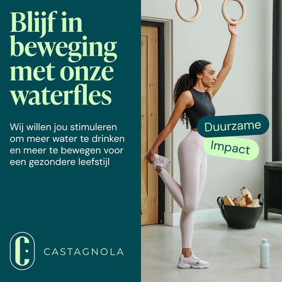 Castagnola Waterfles - RVS Drinkfles 500 ML - Stalen Thermosfles - Drinkflessen voor Volwassenen - Dubbelwandig - Lichtgroen