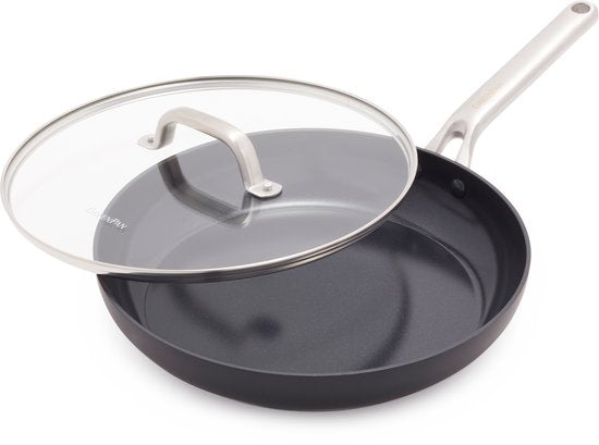 Greenpan Omega keramische inductie koekenpan met deksel 30cm - PFAS-vrij - Inductie pan - Inductie koekenpanpan - Vaatwasserbestendig - Ovenbestendig tot 200°C - Krasbestendig - Stapelbaar - Aluminium - Zwart