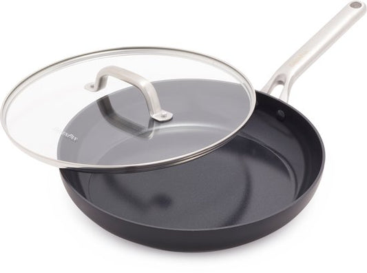 Greenpan Omega keramische inductie koekenpan met deksel 30cm - PFAS-vrij - Inductie pan - Inductie koekenpanpan - Vaatwasserbestendig - Ovenbestendig tot 200°C - Krasbestendig - Stapelbaar - Aluminium - Zwart