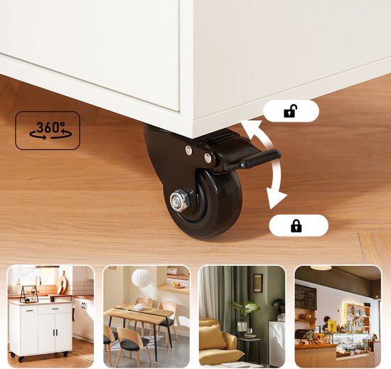 SoBuy Keukeneiland met 2 Laden en 2 Deuren - Multifunctioneel Keukenkast, Wit, 105 x 46 x 92 cm, FKW126-WN