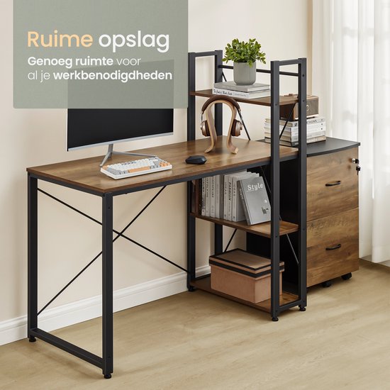 O'DADDY® Bureau met Verstelbare Voeten - Bureautafel - Computertafel - Game Bureau - Gaming Desk Klein - Bureaublad Meubel - 120 x 60 cm - Boekenrek - Computerbureau - Bruin