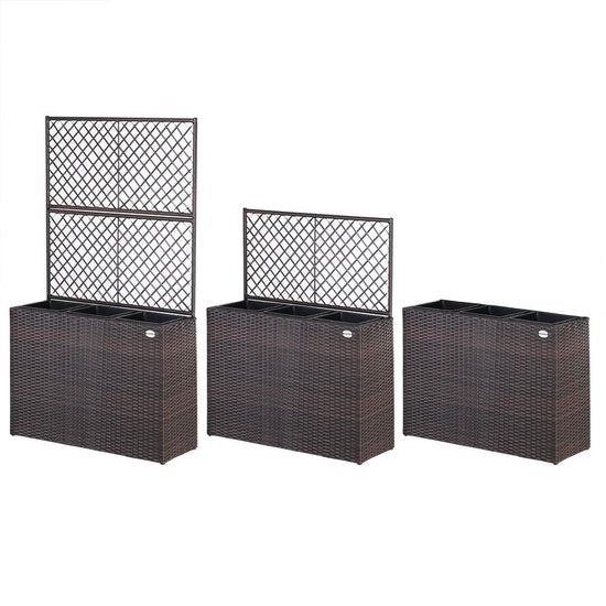 Casaria Polyrattan Bloembak – 3 Bakken/Klimophek - Bruin