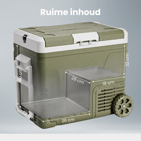 Auronic Elektrische Koelbox - Compressor - 2 Zones - 45L - 12/24V en 240V - Koelen en Vriezen - Camping Koelkast - Frigobox Auto - Met Wielen en Hendel - Groen