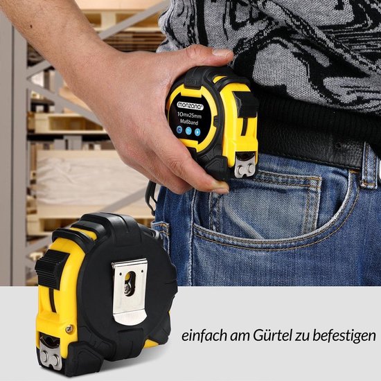 Monzana Meetlint Lintmeter 10m Eindhaak Autorolsysteem Vergrendeling Centimeter