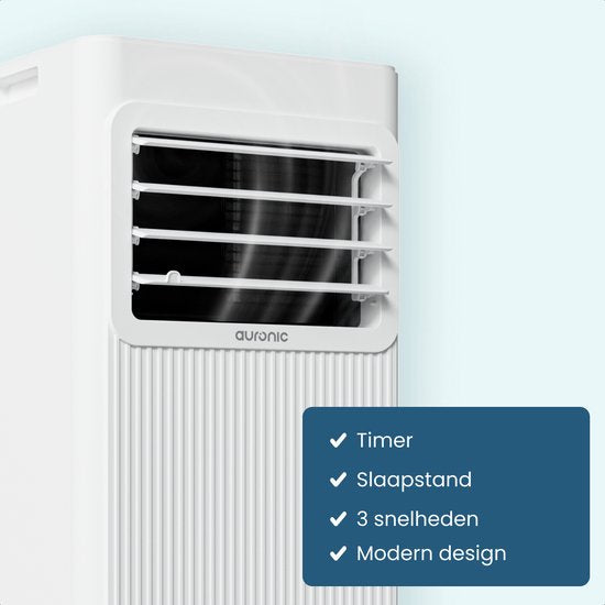 Auronic Mobiele Airco - 9.000 BTU - 3-in-1 - Airconditioning met 2 Raamafdichtingskits - Ventilator - Ontvochtiger - tot 25m² koelen - Wit