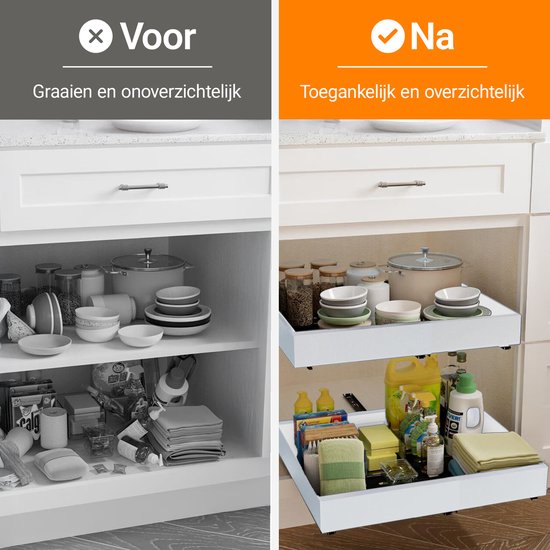Posity Schuiflade – Keukenkast Organizer – Gootsteenkast/Lade Organizer - binnenlade keuken – Uittrekbaar en Verstelbaar (32-52 cm) – Telescopisch – Wit