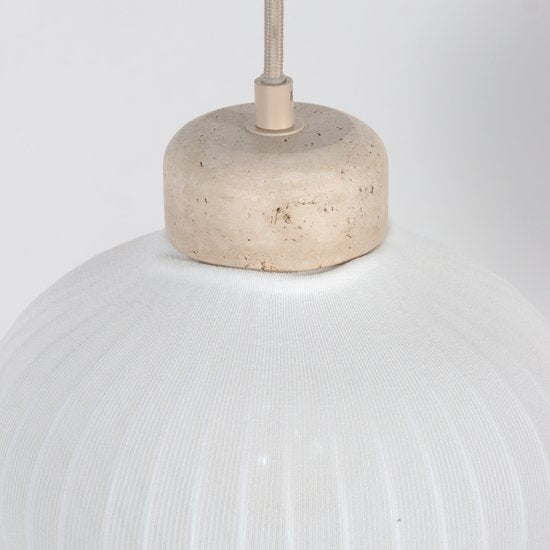 Anne Lighting - hanglamp - Travino - crème - linnen metaal steen - grote eettafellamp - E27 - 4599CR
