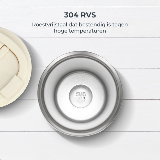 Castagnola Thermosbeker - Koffiebeker To Go - Travel Mug voor Koffie en Thee - Theebeker - 380 ML - RVS - Offwhite - Octagon
