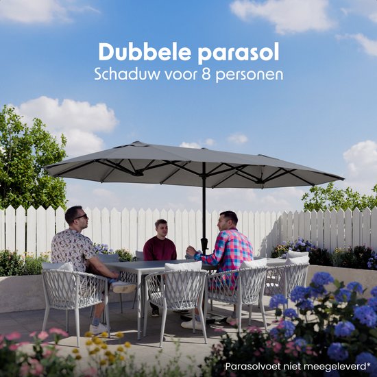 LifeGoods Dubbele Parasol - Tuin - 220x400cm - tot 8 Personen - Waterdicht - UPF50+ - Donkergrijs