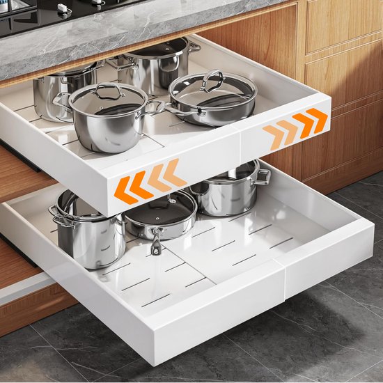 Posity Schuiflade – Keukenkast Organizer – Gootsteenkast/Lade Organizer - binnenlade keuken – Uittrekbaar en Verstelbaar (32-52 cm) – Telescopisch – Wit