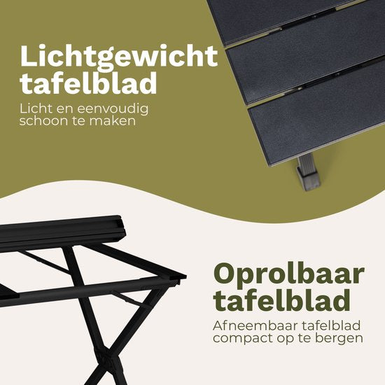 TRVLMORE Campingtafel - 120x70x70cm - Lichtgewicht met Aluminium Frame - Vouwtafel Verstelbaar - Kampeertafel - Klaptafel - Zwart