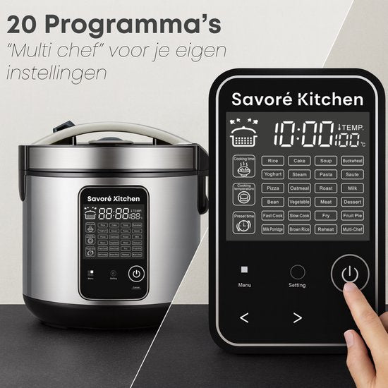Savoré Kitchen MultiTaste Multicooker 5L met 24 kookfuncties - Multicookers - Rijstkoker - Stoomkoker - Touch Bediening