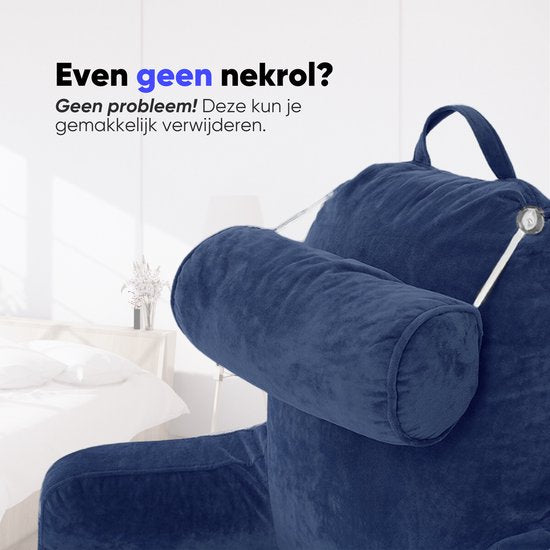 Q-Living XXL Leeskussen met Extra Nekrol - Relax Kussen - Zitkussen - Onderrug Ondersteuning - Leeskussen Voor In Bed - Blauw