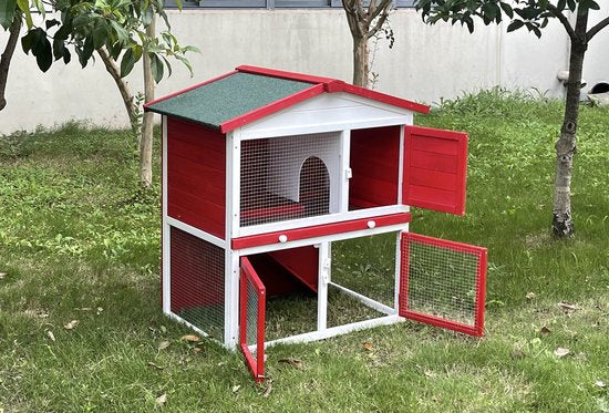 Konijnenhok met ren - hok voor konijn cavia knaagdieren - kooi voor dieren - dierenverblijf - geschikt voor binnen en buiten