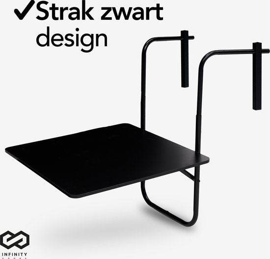 Infinity Goods Balkontafel - Inklapbaar - 60 x 60 CM - Verstelbaar - Hangend - Zwart