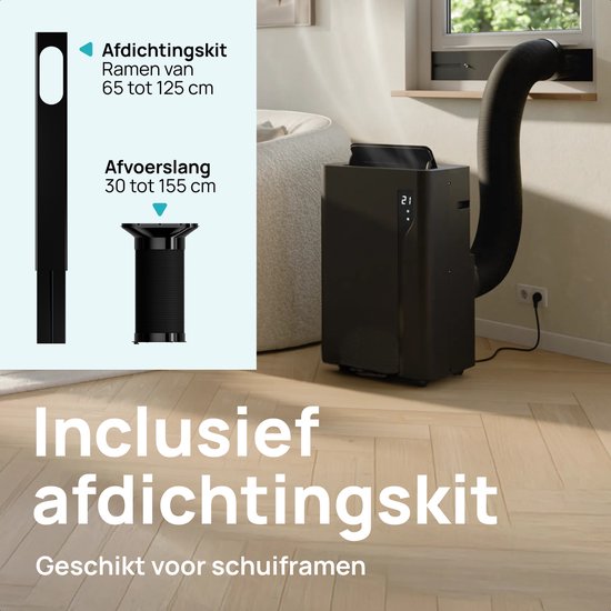 MOA Mobiele Airco - 12.000 BTU - Met Afstandbediening - Tot 35m² - Airconditioner met Ontvochtigingsfunctie - Raamafdichtingskit - Zwart