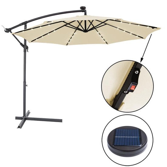 Kingsleeve Zweefparasol - Parasolvoet LED-verlichting 330cm - Crème