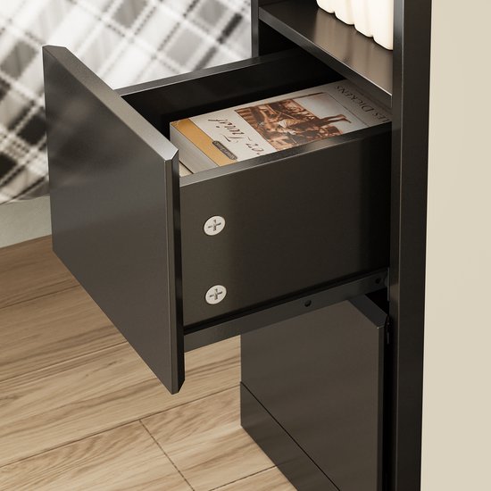 SoBuy Smal nachtkastje, dunne Bijzettafel met 2 laden en open vak, voor Woonkamer, Slaapkamer of Kantoor, 20x35x60cm, zwart, FBT149-SCH