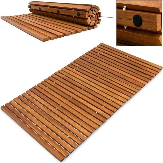 Badmat - Acaciahout Antislip Strepenpatroon 76x50cm - FSC gecertificeerd