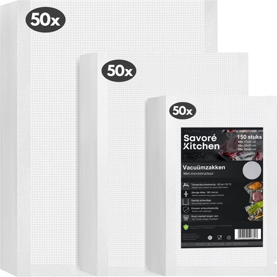 Savoré Kitchen Vacuumzakken Voedsel - Meerdere maten - 150 stuks - Vacumeerzakken - Vacuum en sous vide zakken - BPA vrij