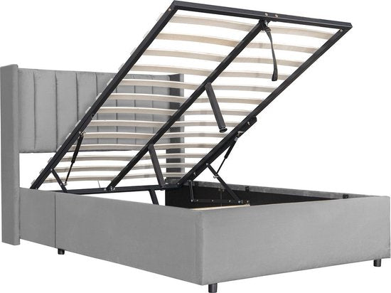 Gestoffeerd bed Savona - 200 x 140 cm - Lichtgrijs - Incl. Bedlade