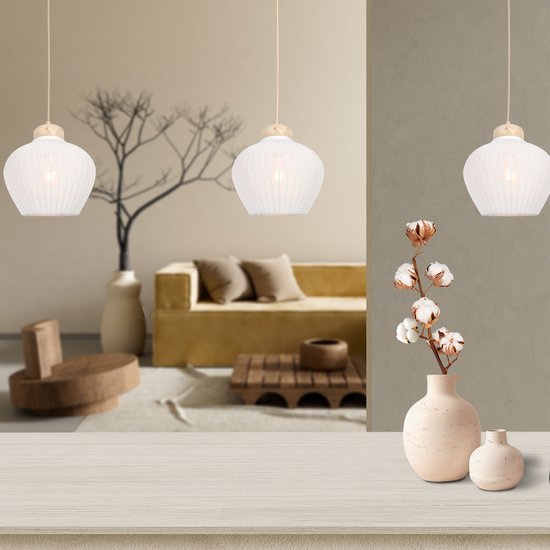 Anne Lighting - hanglamp - Travino - crème - linnen metaal steen - grote eettafellamp - E27 - 4599CR