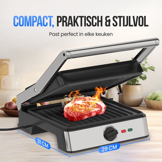 Strex Tosti Apparaat XL Met Temperatuurregeling - Contactgrill Groot / Tosti Ijzer / Broodrooster / Grill Apparaat / Panini Grill - PFAS Vrij - 2200W
