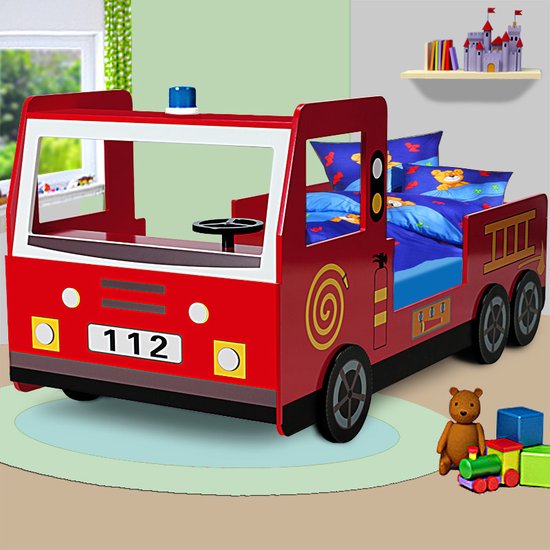 Casaria Kinderbed Brandweerauto – Incl. Lattenbodem - 200 x 90 cm
