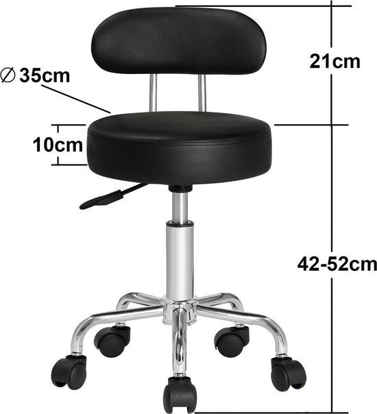 Casaria draaikruk met rugleuning - Zithoogte verstelbaar 46 - 60 cm
