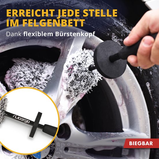 LICARGO® buigzame microvezel velgenborstel - Flexibele borstelkop voor moeilijk bereikbare plekken - Microvezel velgenborstel voor aluminium velgen - Auto velgenborstel - Flexibele velgenreinigingsborstel
