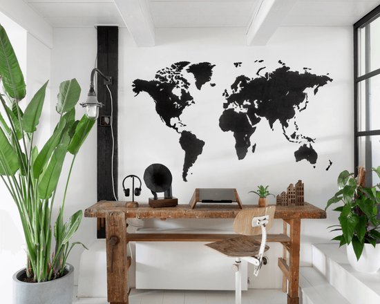 MiMi Innovations® Giant Houten Wereldkaart - Muurdecoratie - Wanddecoratie - Muursticker - 280x170 cm/110.2x66.9 inch - Zwart