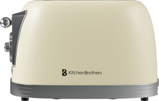 KitchenBrothers Retro Broodrooster - Toaster - 6 Warmteniveaus - 4 Extra Brede Sleuven - 815W - Beige