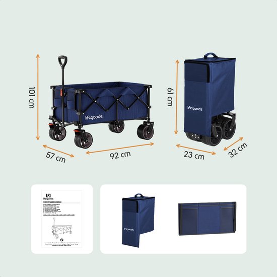 LifeGoods Bolderkar - XL - Opvouwbaar - 200L - 100KG Draagkracht - Blauw