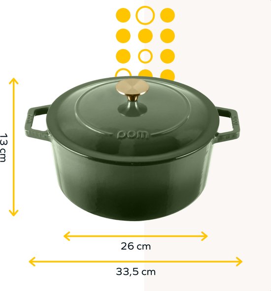 MOA Gietijzeren Braadpan - 5,7L - Voor Alle Warmtebronnen incl. Inductie - Met Deksel - Ø 26cm - Anti-Aanbaklaag - Groen